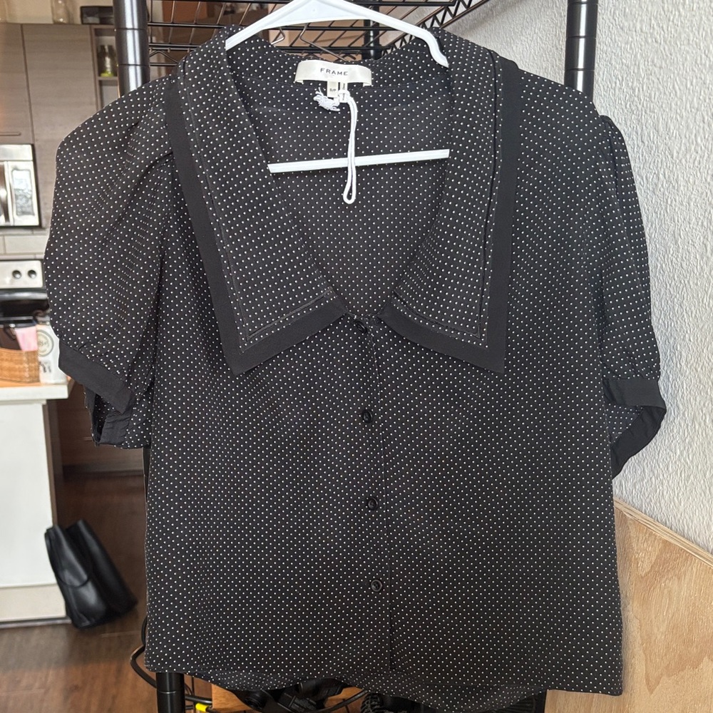 FRAME The Black Polka Dot Sailor Blouse